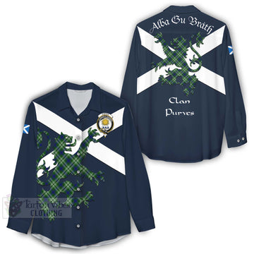 Purves Tartan Lion Rampant Women's Casual Shirt Proudly Display Your Heritage with Alba Gu Brath and Clan Name - Tartan Vibes Clothing