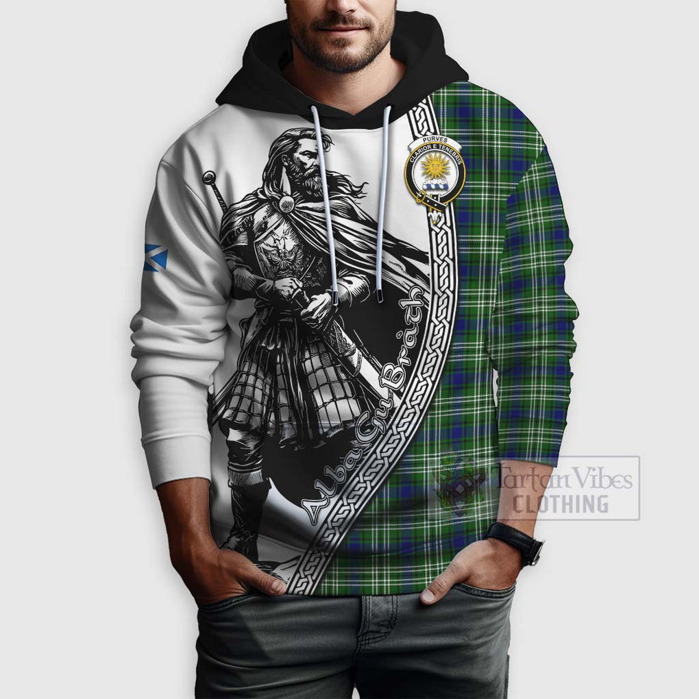 Purves Tartan Clan Crest Hoodie with Highlander Warrior Celtic Style - Tartan Vibes Clothing