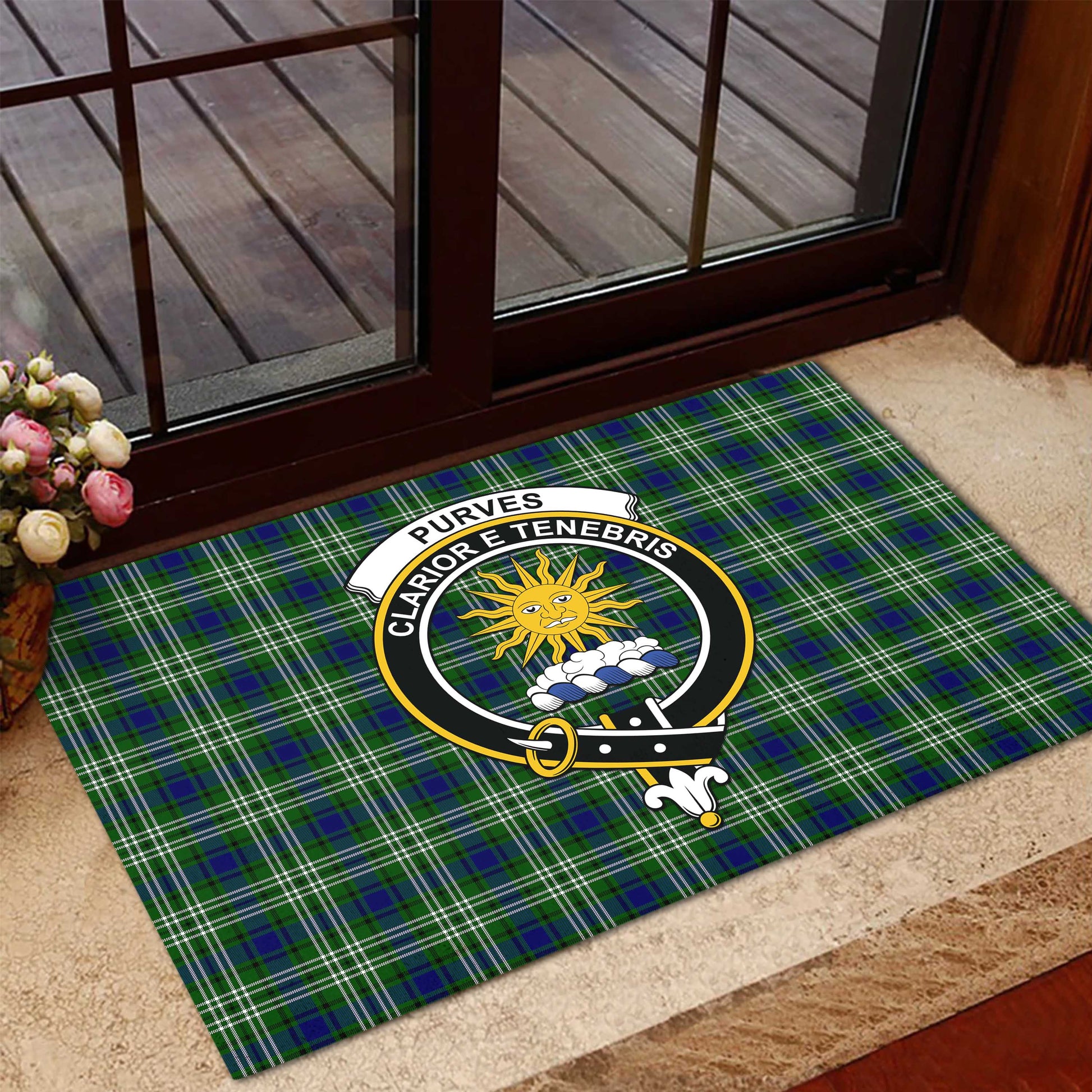 Purves Tartan Door Mat with Family Crest - Tartanvibesclothing