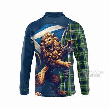 Purves Tartan Family Crest Long Sleeve Polo Shirt with Scottish Majestic Lion - Tartan Vibes Clothing