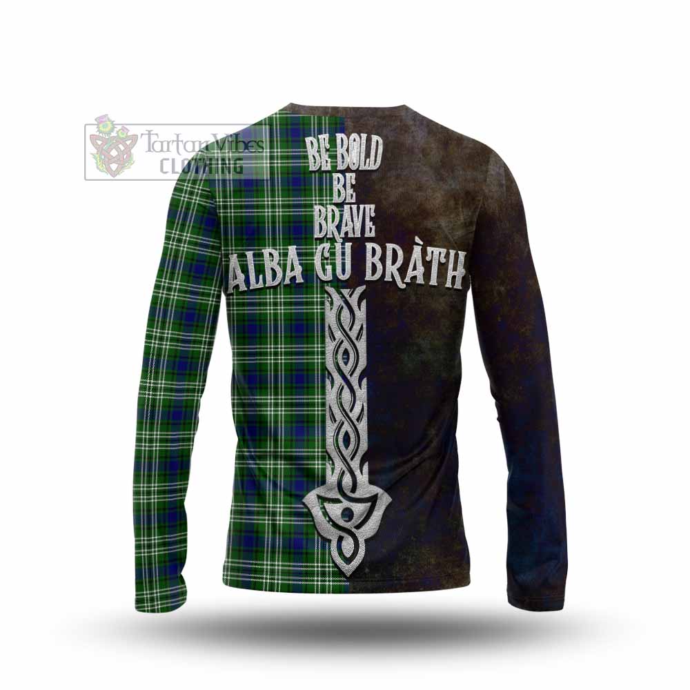 Tartan Vibes Clothing Purves Tartan Family Crest Long Sleeve T-Shirt Alba Gu Brath Be Brave Lion Ancient Style