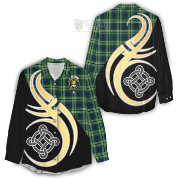 Purves Tartan Women's Casual Shirt with Family Crest and Celtic Symbol Style - Tartan Vibes Clothing