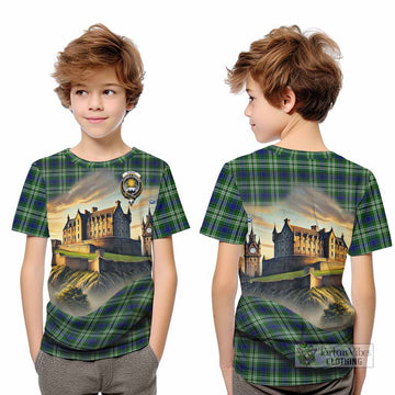 Purves Tartan Family Crest Kid T-Shirt with Scottish Ancient Castle Style - Tartan Vibes Clothing
