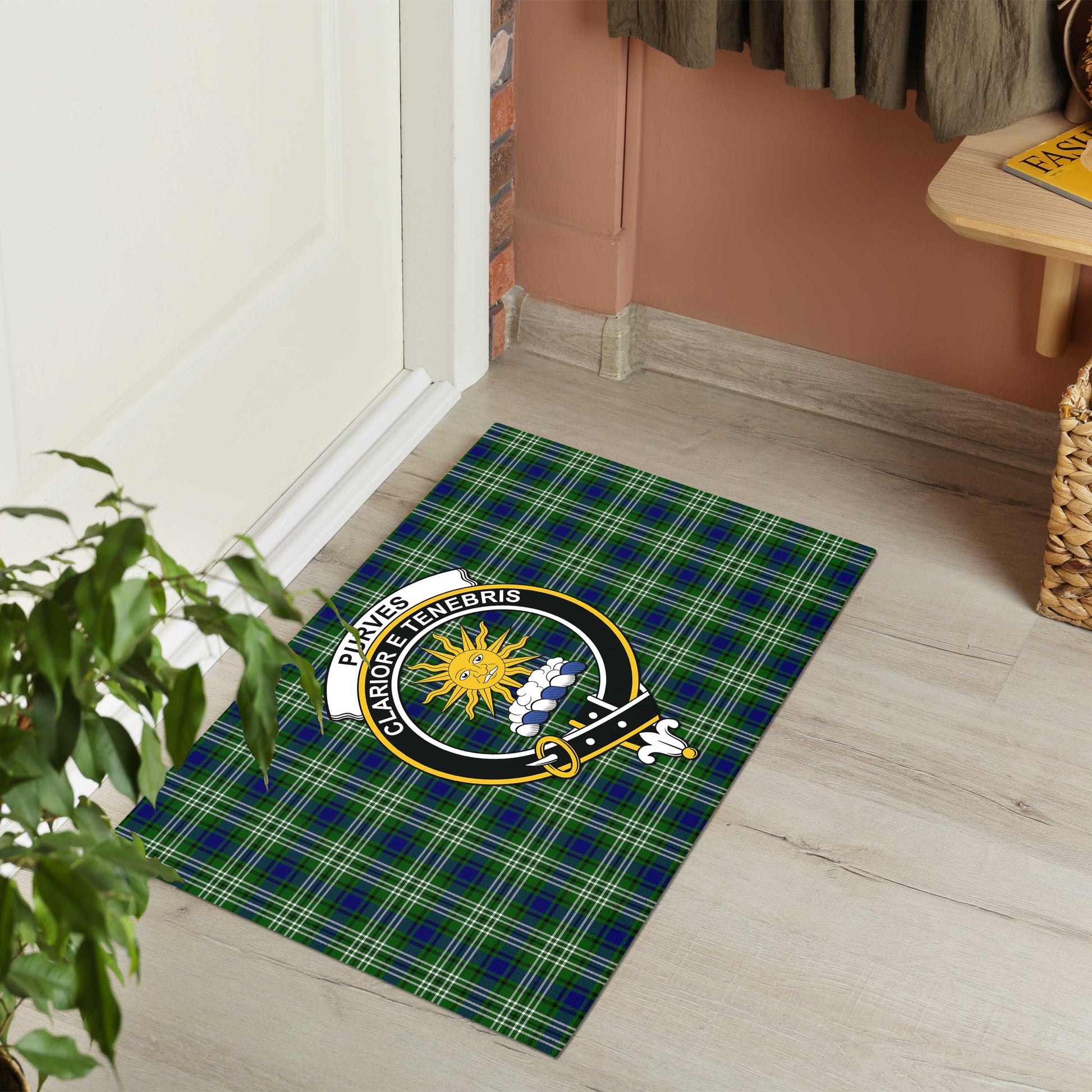 Purves Tartan Door Mat with Family Crest - Tartanvibesclothing