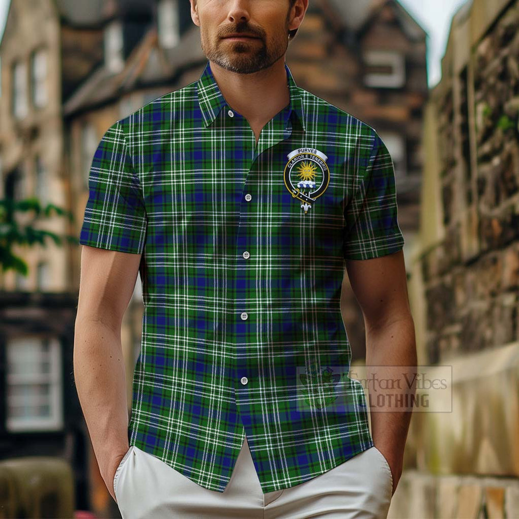 Purves Tartan Hawaiian Shirt with Family Crest Celtic Skull Style - Tartan Vibes Clothing