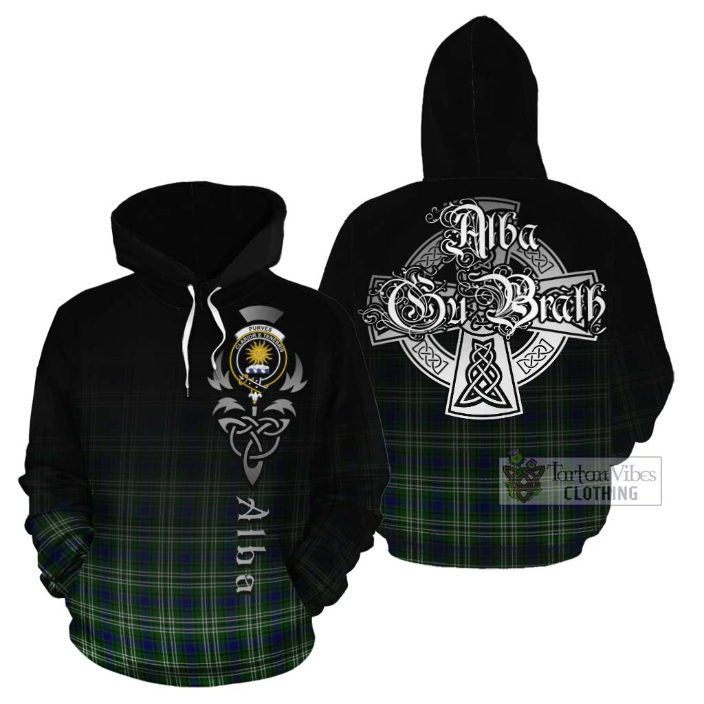 Tartan Vibes Clothing Purves Tartan Cotton Hoodie Featuring Alba Gu Brath Family Crest Celtic Inspired