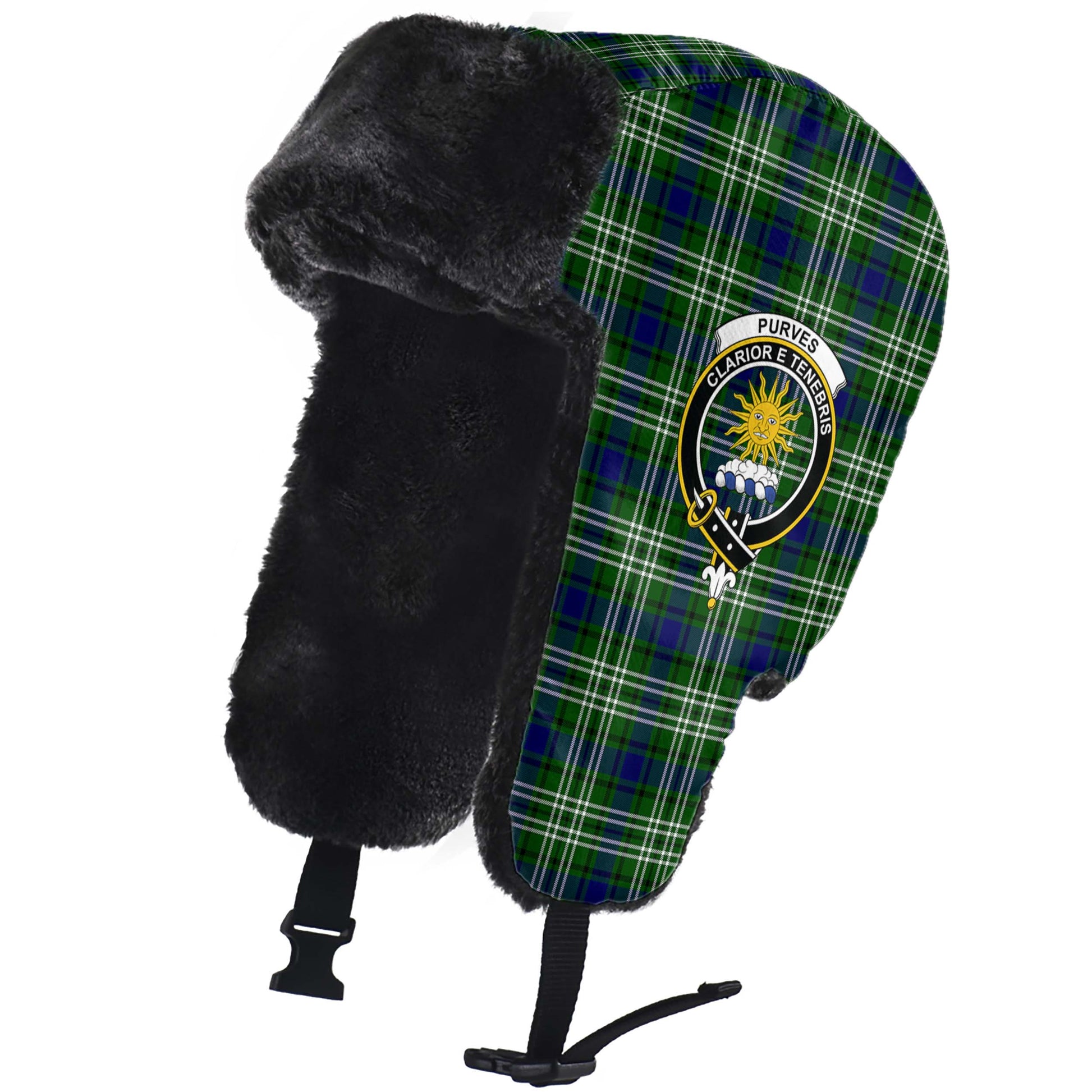Purves Tartan Winter Trapper Hat with Family Crest - Tartan Vibes Clothing
