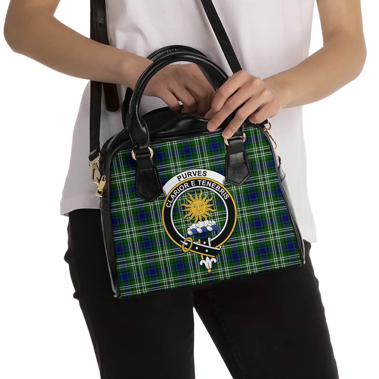Purves Tartan Shoulder Handbags with Family Crest - Tartan Vibes Clothing