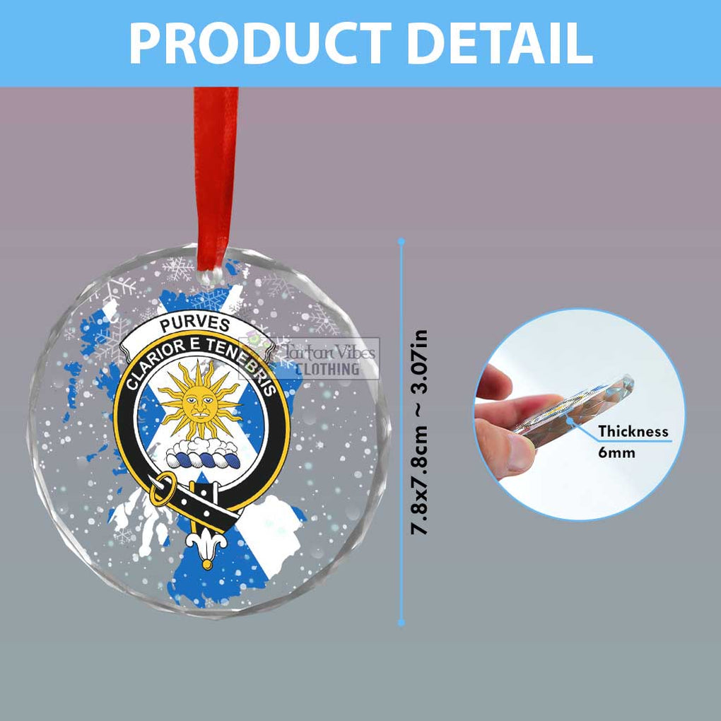 Purves Clan Crest Christmas Glass Ornament with Scotland Map - 2D-tartanvibesclothing