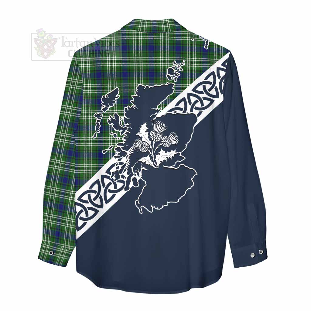 Purves Tartan Women's Casual Shirt Featuring Thistle and Scotland Map - Tartan Vibes Clothing