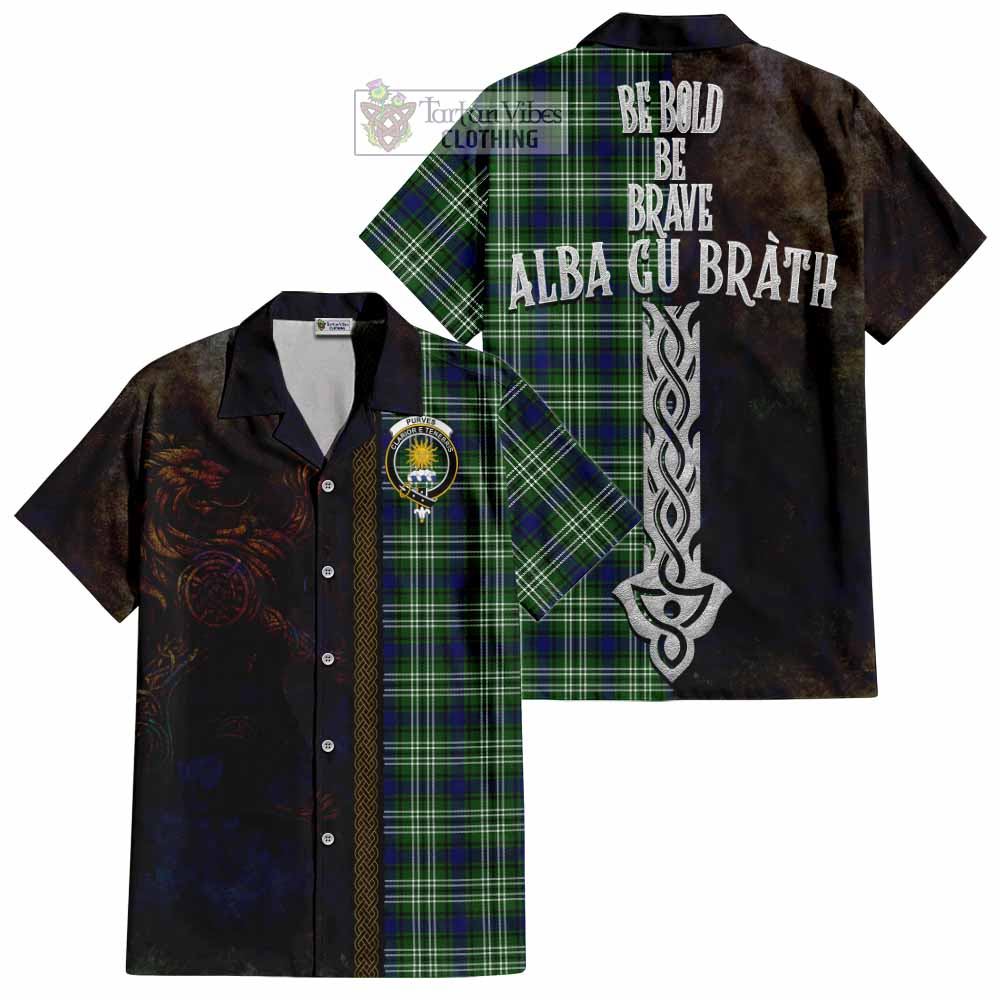 Purves Tartan Family Crest Hawaiian Shirt Alba Gu Brath Be Brave Lion Ancient Style - Tartan Vibes Clothing