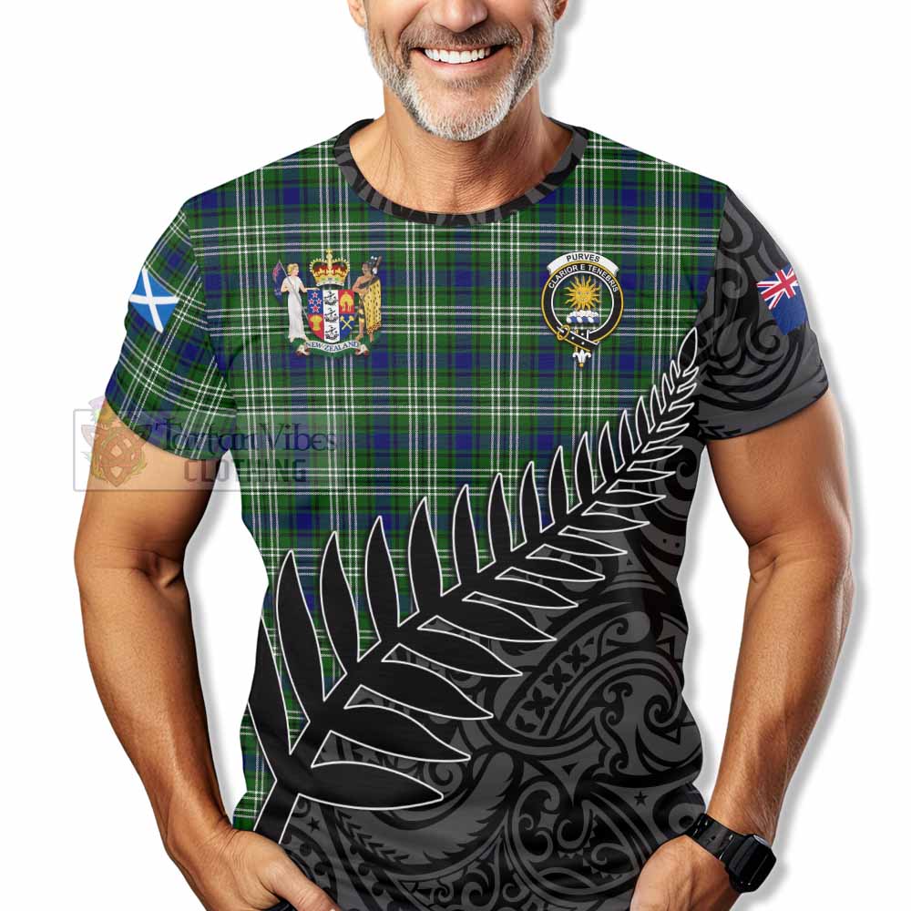 Tartan Vibes Clothing Purves Crest Tartan T-Shirt with New Zealand Silver Fern Half Style