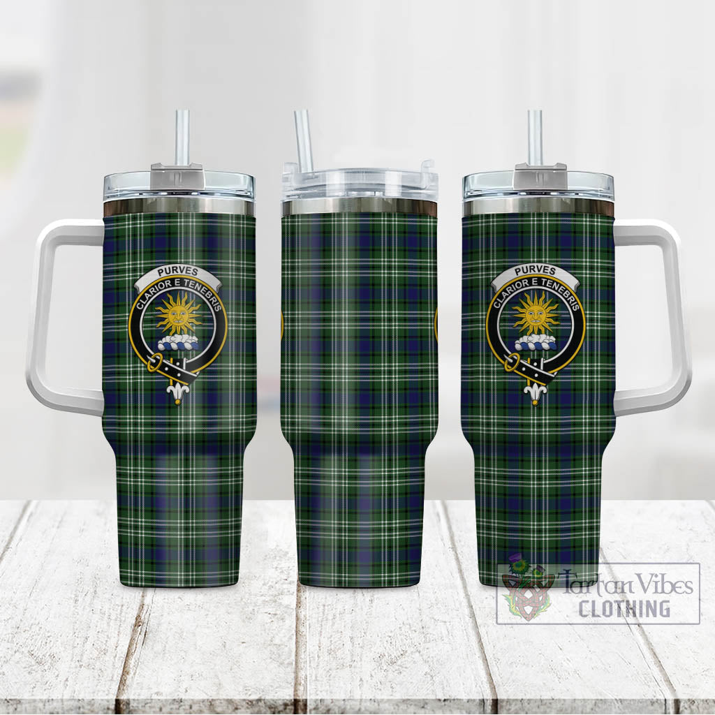 Purves Tartan Tumbler with Handle with Family Crest - Tartan Vibes Clothing
