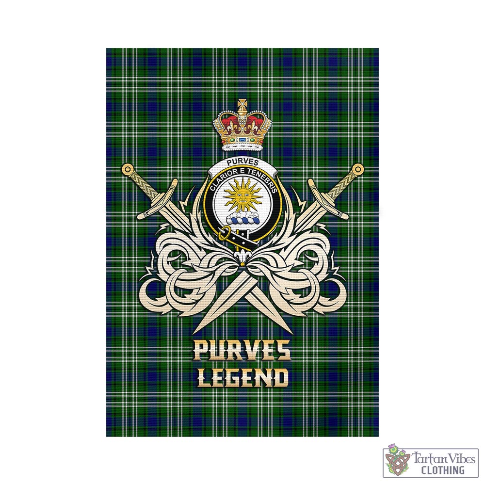 Tartan Vibes Clothing Purves Tartan Flag with Clan Crest and the Golden Sword of Courageous Legacy