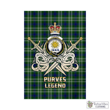 Tartan Vibes Clothing Purves Tartan Flag with Clan Crest and the Golden Sword of Courageous Legacy