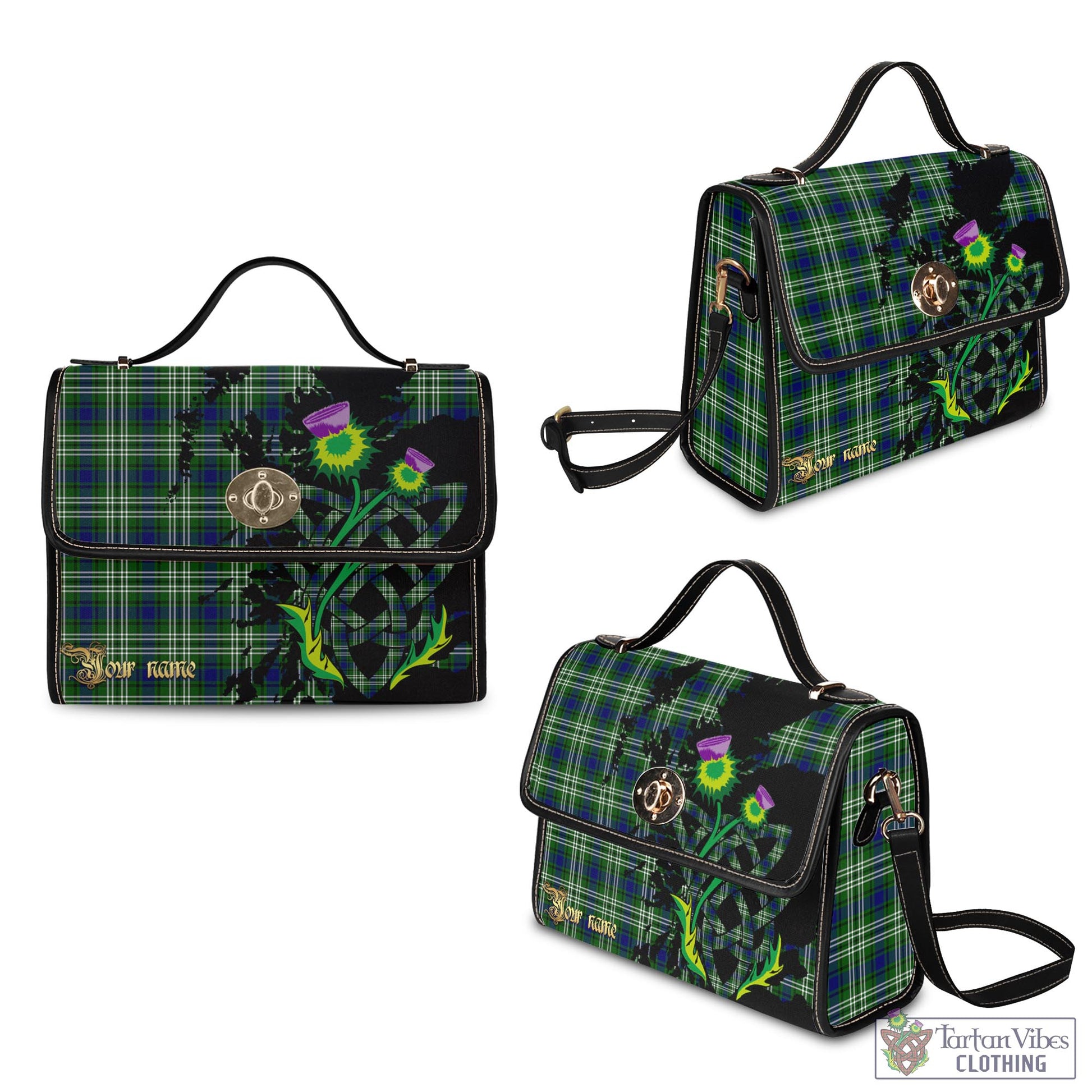 Tartan Vibes Clothing Purves Tartan Waterproof Canvas Bag with Scotland Map and Thistle Celtic Accents