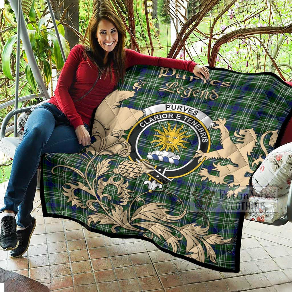 Tartan Vibes Clothing Purves Tartan Quilt with Family Crest and Scottish Symbol Style