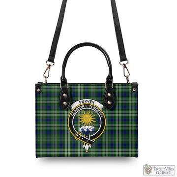 Purves Tartan Luxury Leather Handbags with Family Crest - Tartan Vibes Clothing