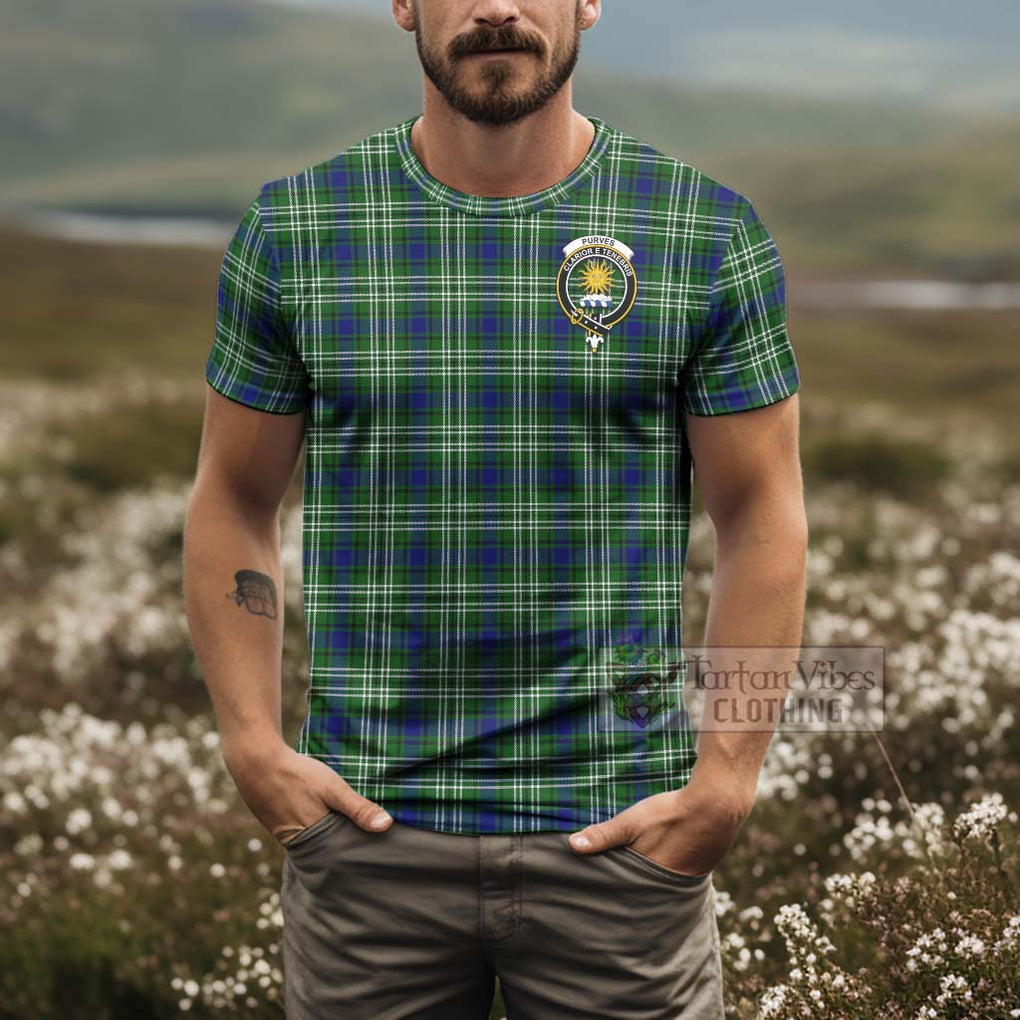 Tartan Vibes Clothing Purves Tartan T-Shirt with Family Crest and Bearded Skull Holding Bottles of Whiskey