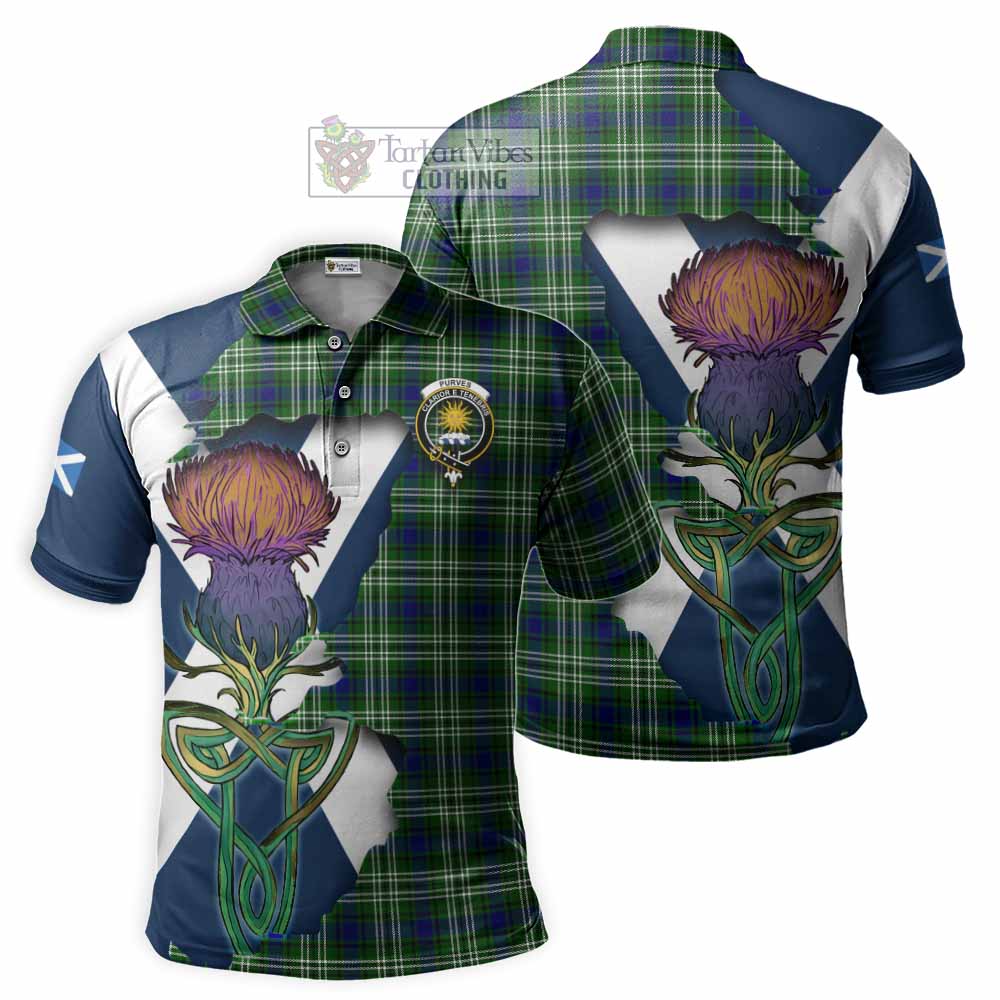 Purves Tartan Family Crest Polo Shirt Scottish Thistle Celtic Inspired - Tartan Vibes Clothing