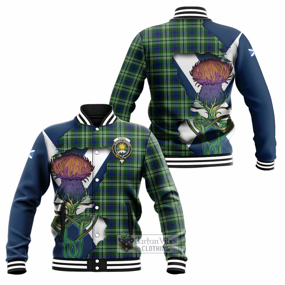 Purves Tartan Family Crest Baseball Jacket Scottish Thistle Celtic Inspired - Tartan Vibes Clothing