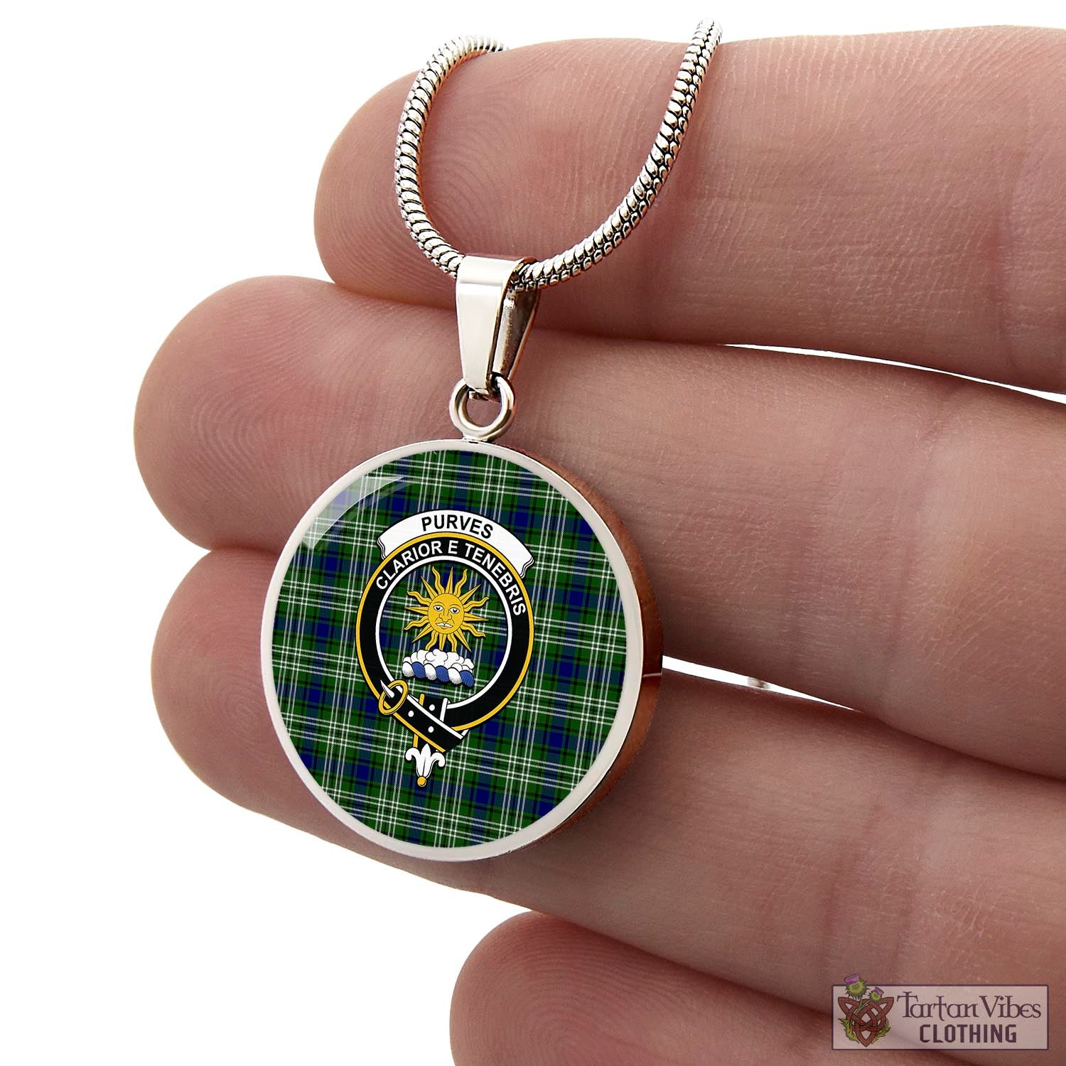 Purves Tartan Circle Necklace with Family Crest - Tartan Vibes Clothing