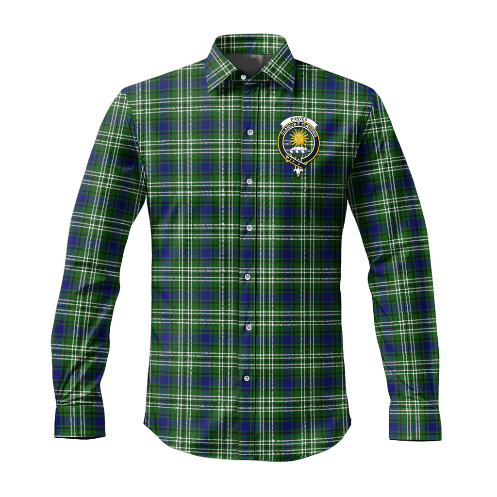 Purves Tartan Long Sleeve Button Up Shirt with Family Crest Men's Shirt - Tartan Vibes Clothing