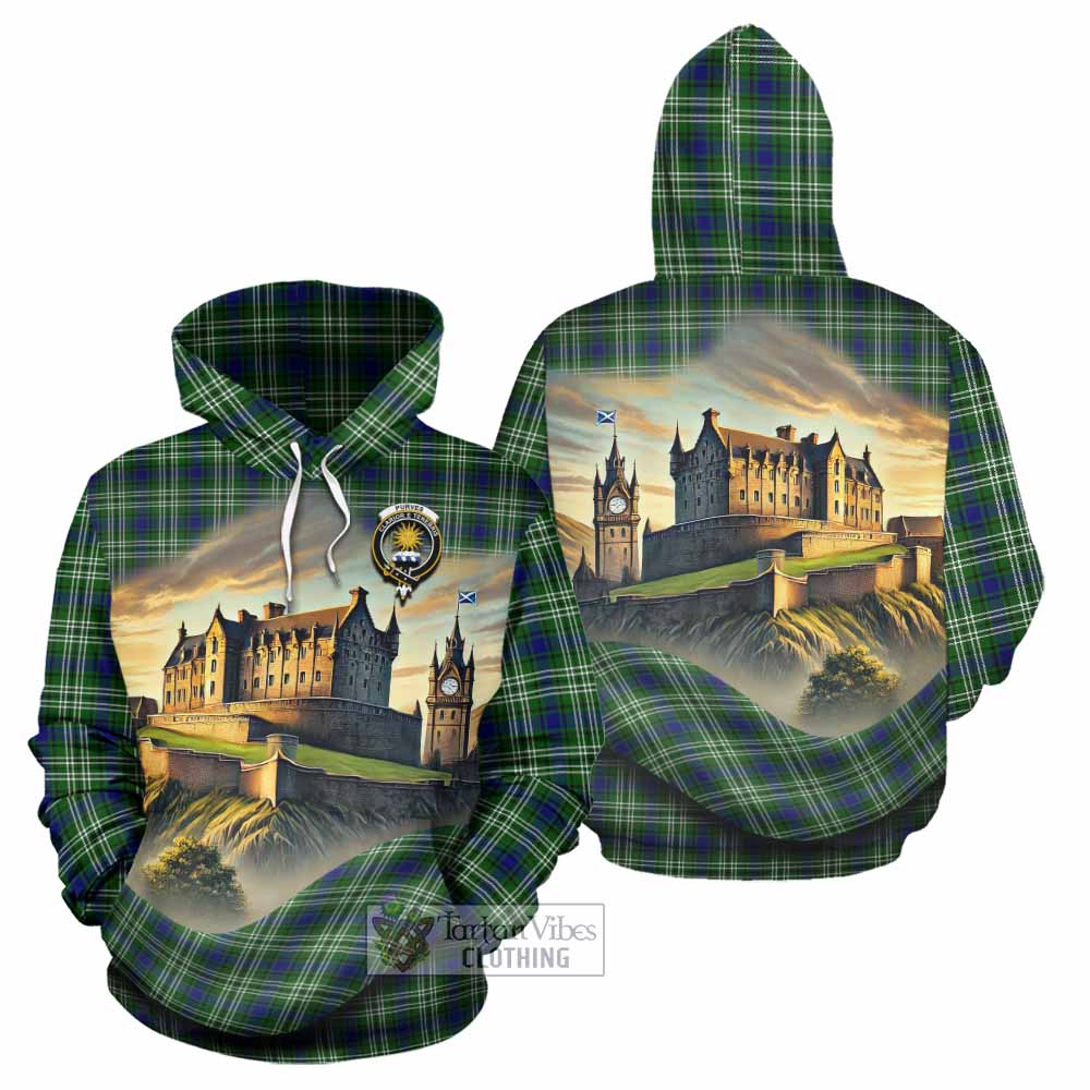 Purves Tartan Family Crest Hoodie with Scottish Ancient Castle Style - Tartan Vibes Clothing