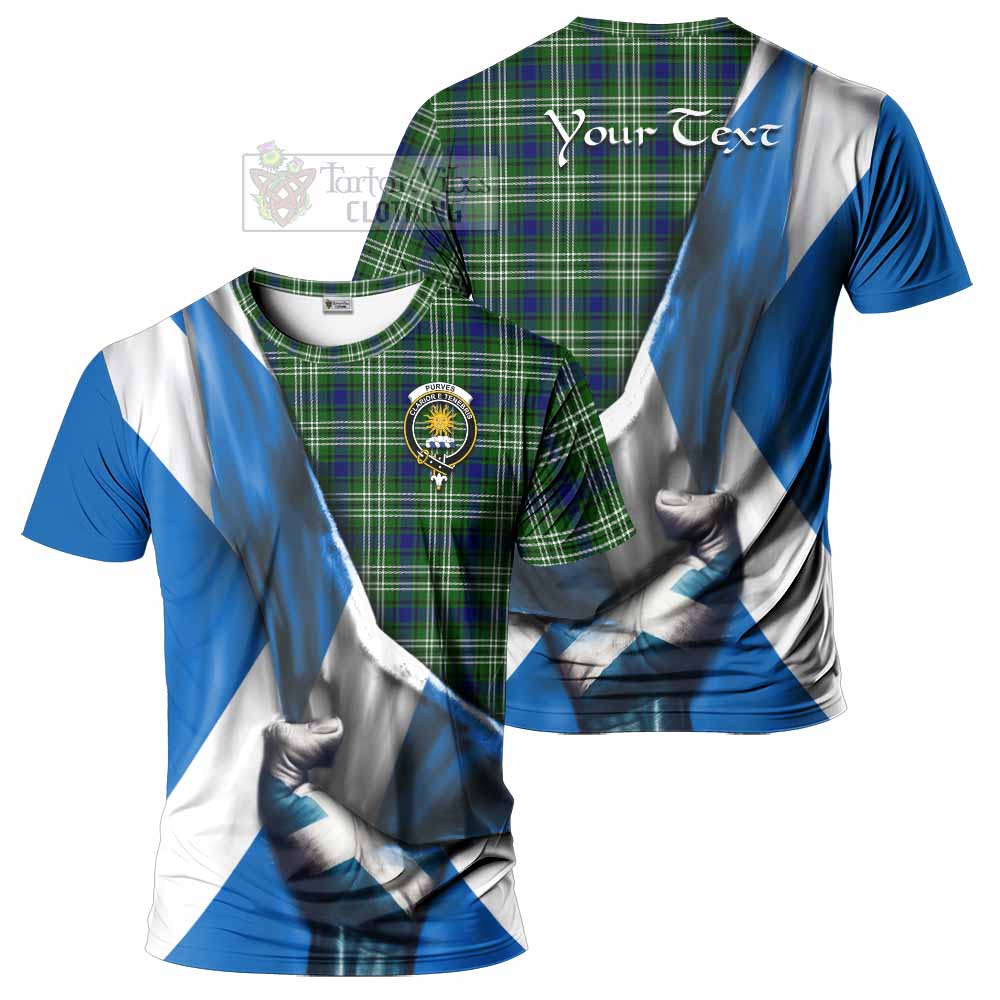 Tartan Vibes Clothing Purves Tartan T-Shirt with Family Crest Scotland Patriotic Style