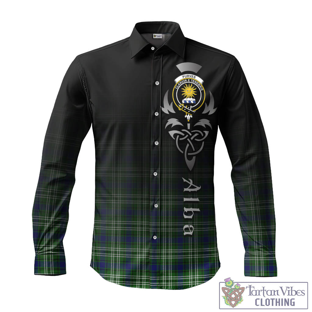 Purves Tartan Long Sleeve Button Up Featuring Alba Gu Brath Family Crest Celtic Inspired - Tartan Vibes Clothing