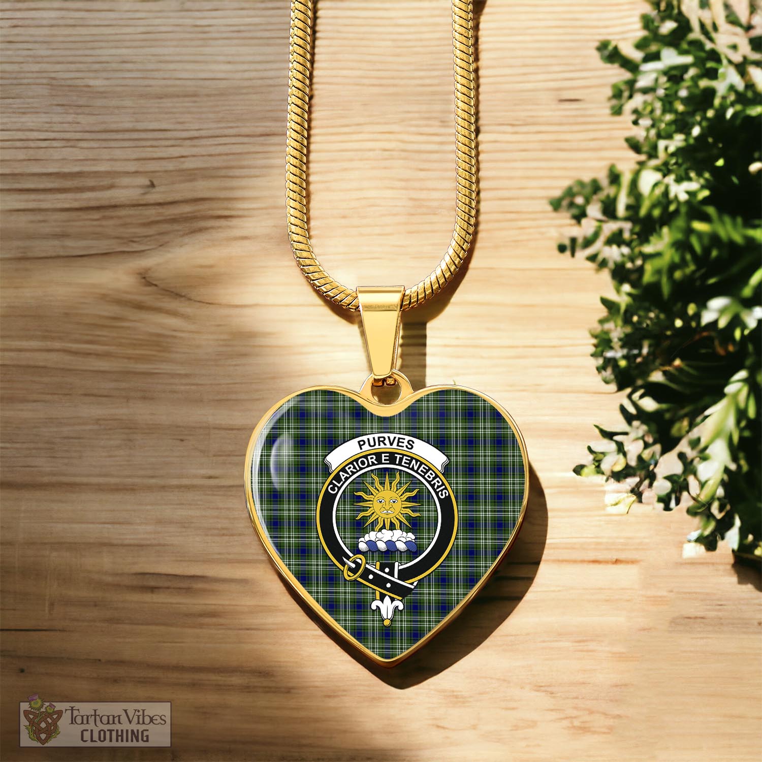Purves Tartan Heart Necklace with Family Crest Luxury Necklace (Gold) No - Tartan Vibes Clothing