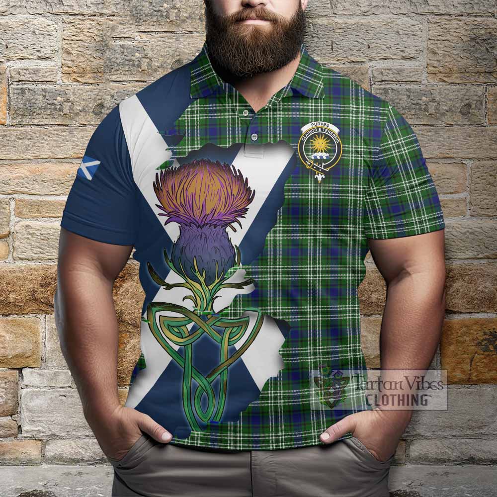 Purves Tartan Family Crest Polo Shirt Scottish Thistle Celtic Inspired - Tartan Vibes Clothing