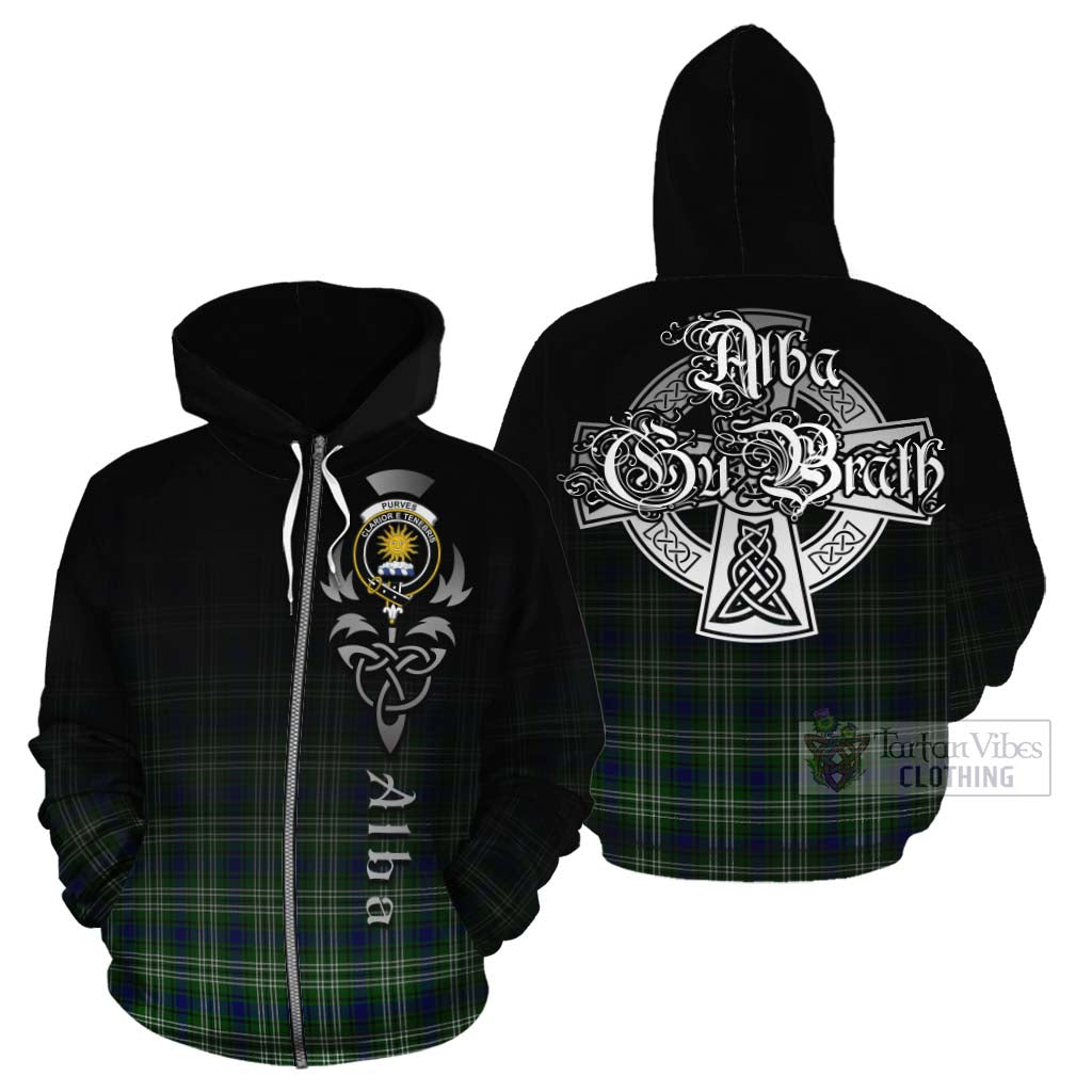 Tartan Vibes Clothing Purves Tartan Cotton Hoodie Featuring Alba Gu Brath Family Crest Celtic Inspired