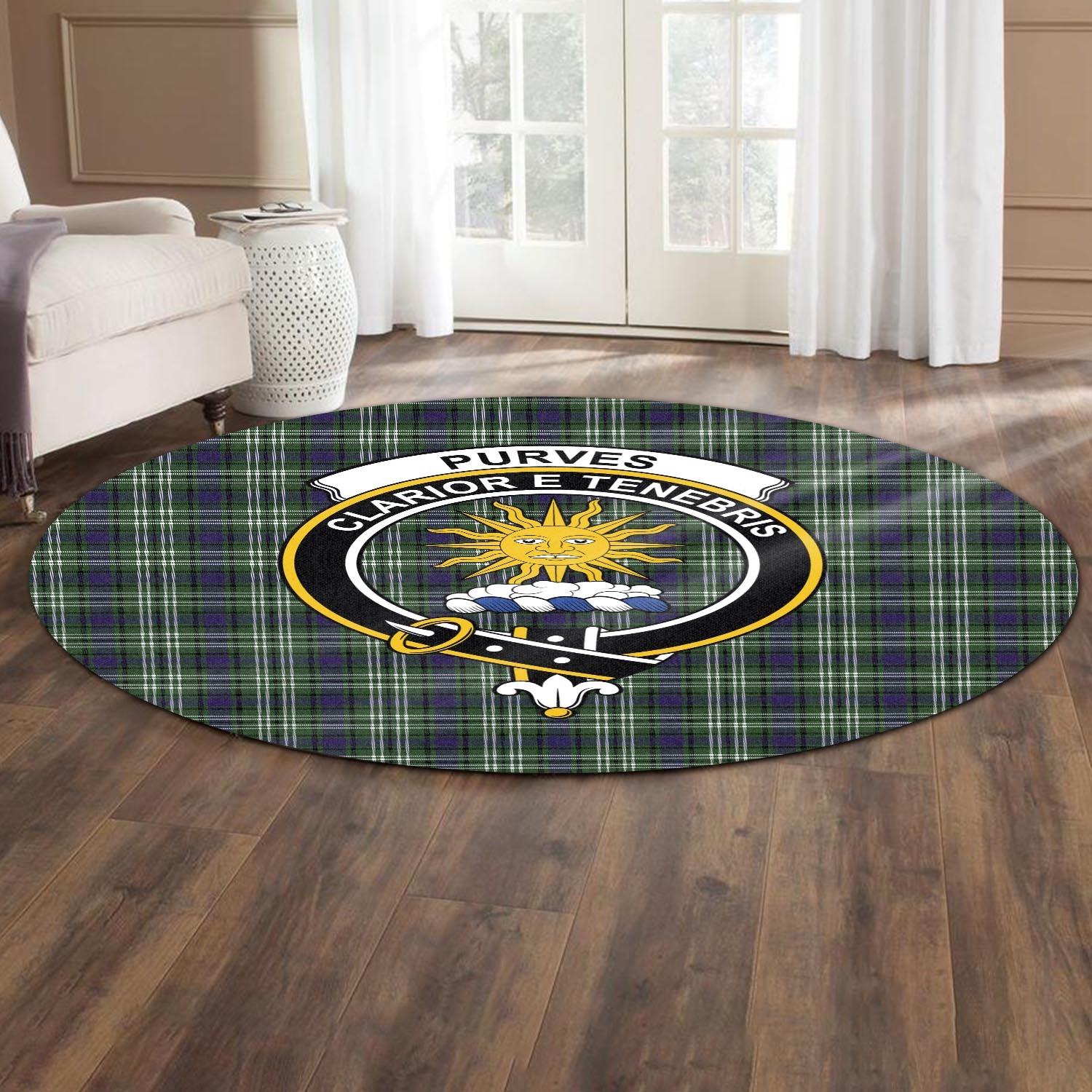 Purves Tartan Round Rug with Family Crest - Tartan Vibes Clothing