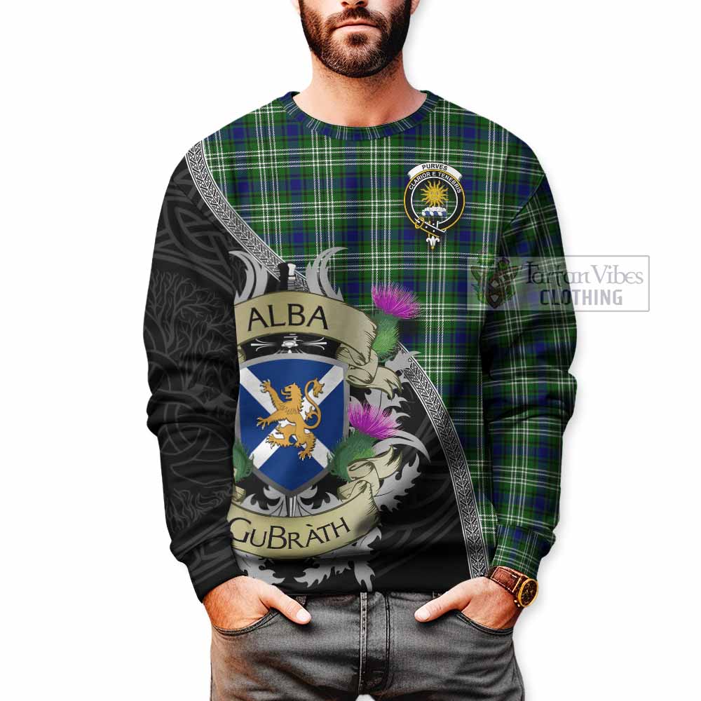 Purves Tartan Family Crest Sweatshirt Lion Rampant Royal Thistle Shield Celtic Inspired - Tartan Vibes Clothing