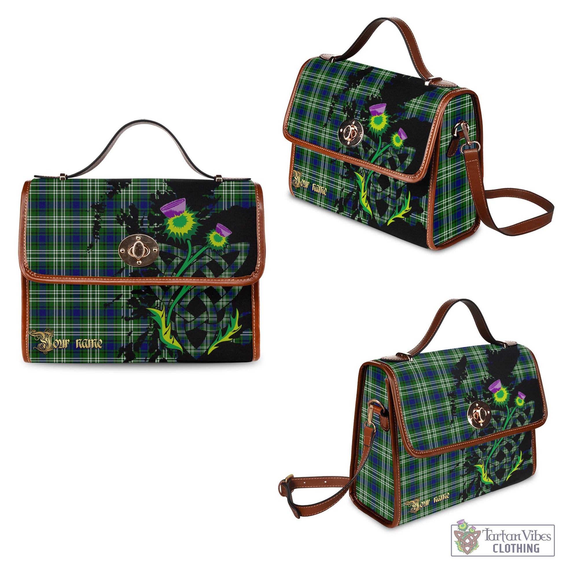 Tartan Vibes Clothing Purves Tartan Waterproof Canvas Bag with Scotland Map and Thistle Celtic Accents