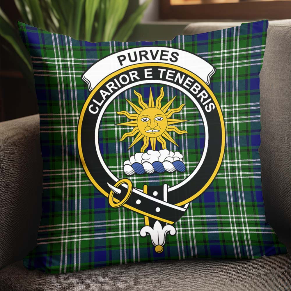 Purves Tartan Pillow Cover with Family Crest - Tartanvibesclothing