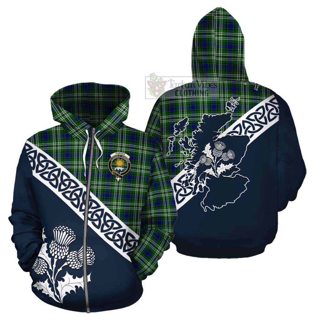 Purves Tartan Cotton Hoodie Featuring Thistle and Scotland Map - Tartan Vibes Clothing