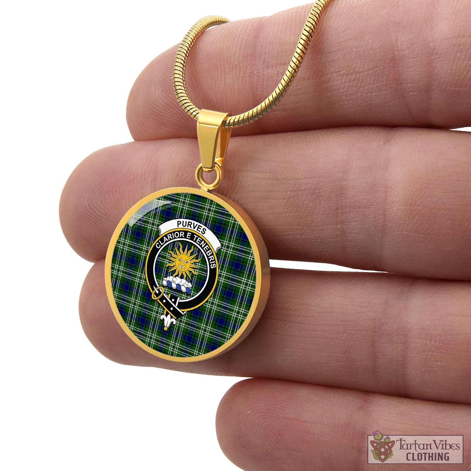 Purves Tartan Circle Necklace with Family Crest - Tartan Vibes Clothing