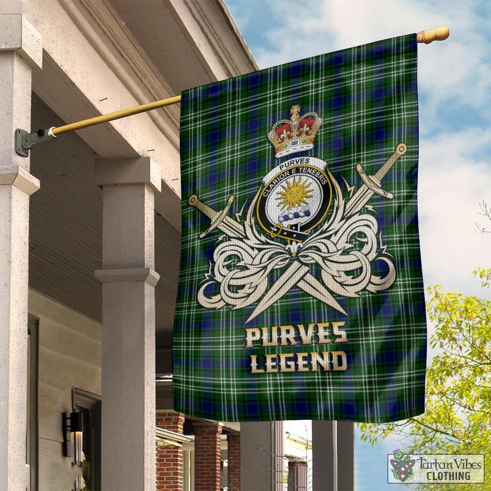 Tartan Vibes Clothing Purves Tartan Flag with Clan Crest and the Golden Sword of Courageous Legacy
