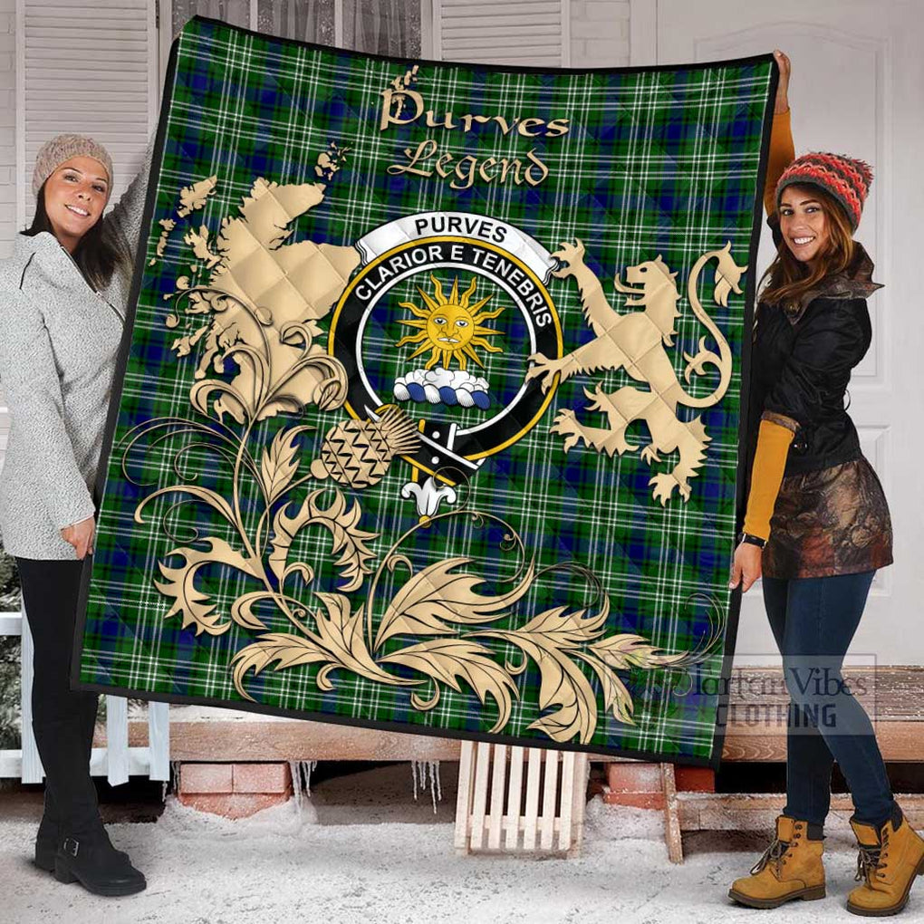 Tartan Vibes Clothing Purves Tartan Quilt with Family Crest and Scottish Symbol Style