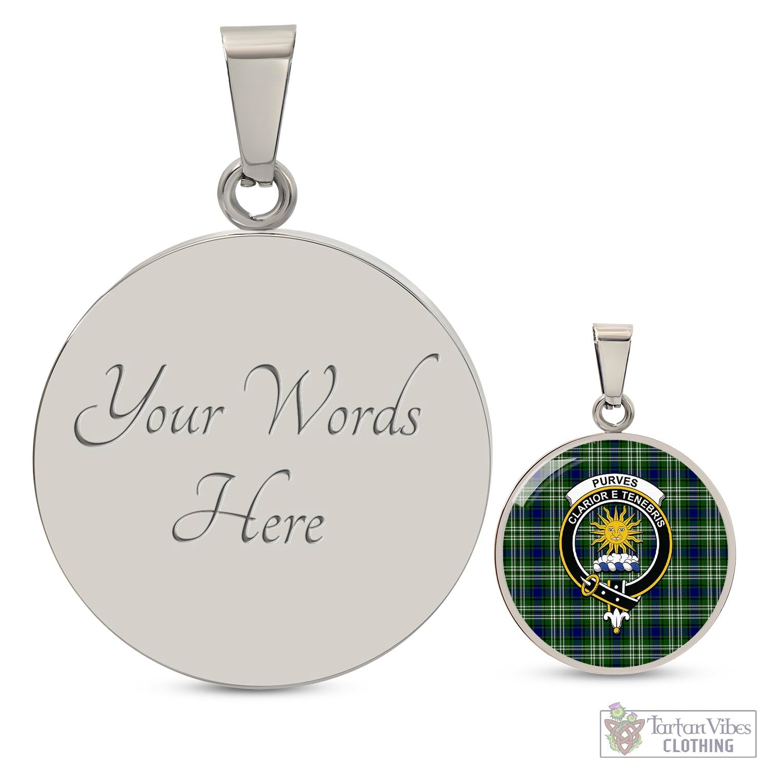 Purves Tartan Circle Necklace with Family Crest Luxury Necklace (Silver) Yes - Tartan Vibes Clothing