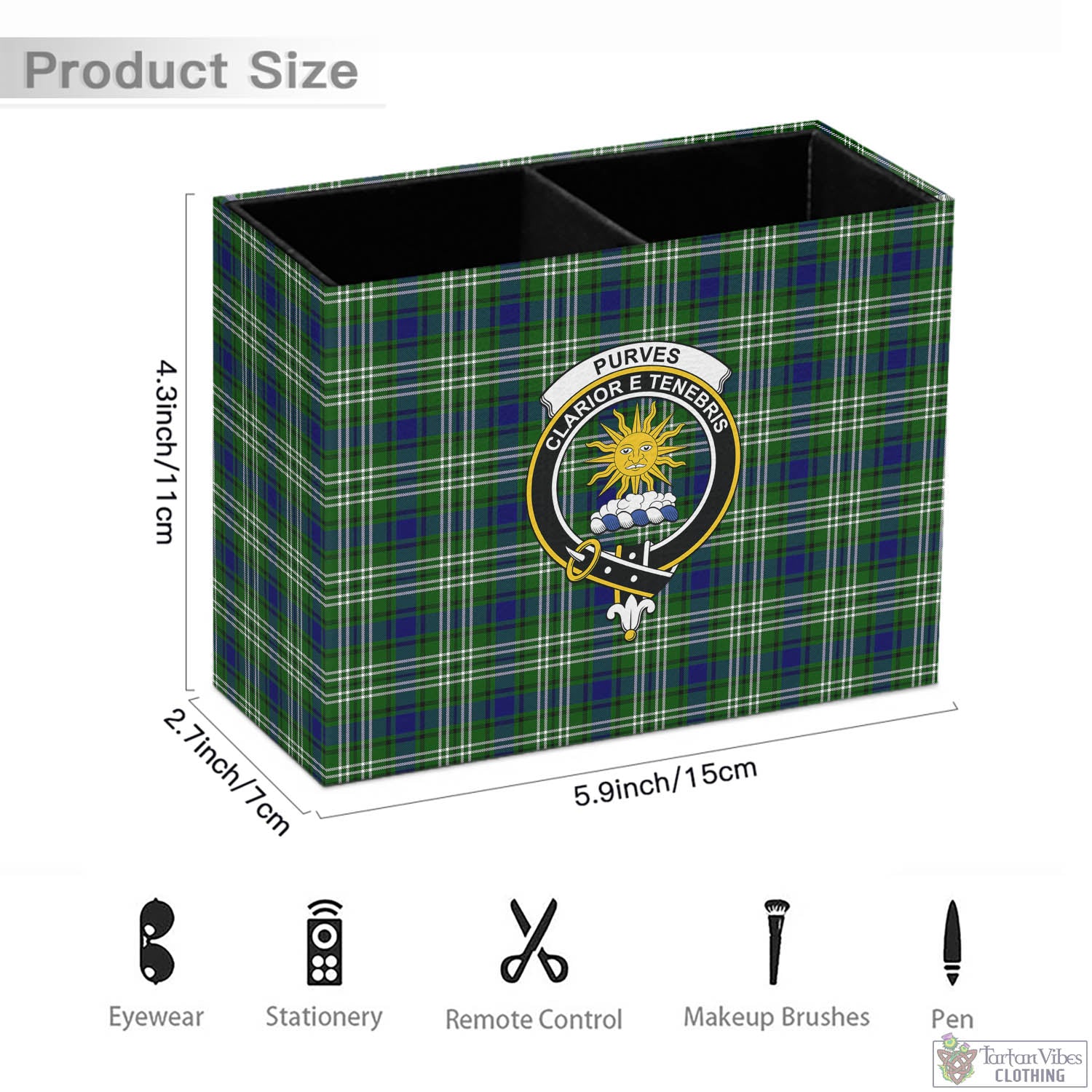 Purves Tartan Pen Holder with Family Crest - Tartan Vibes Clothing