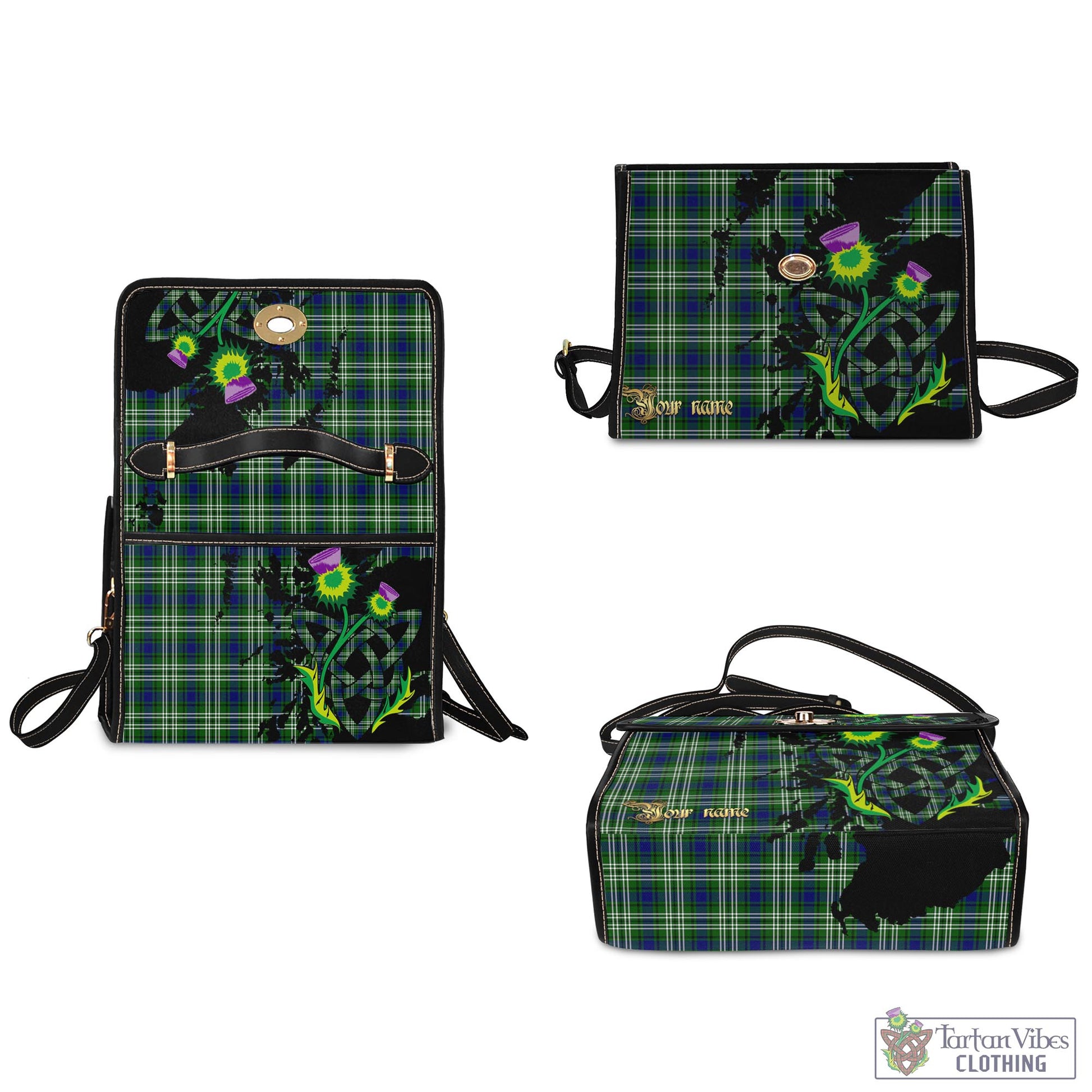 Tartan Vibes Clothing Purves Tartan Waterproof Canvas Bag with Scotland Map and Thistle Celtic Accents