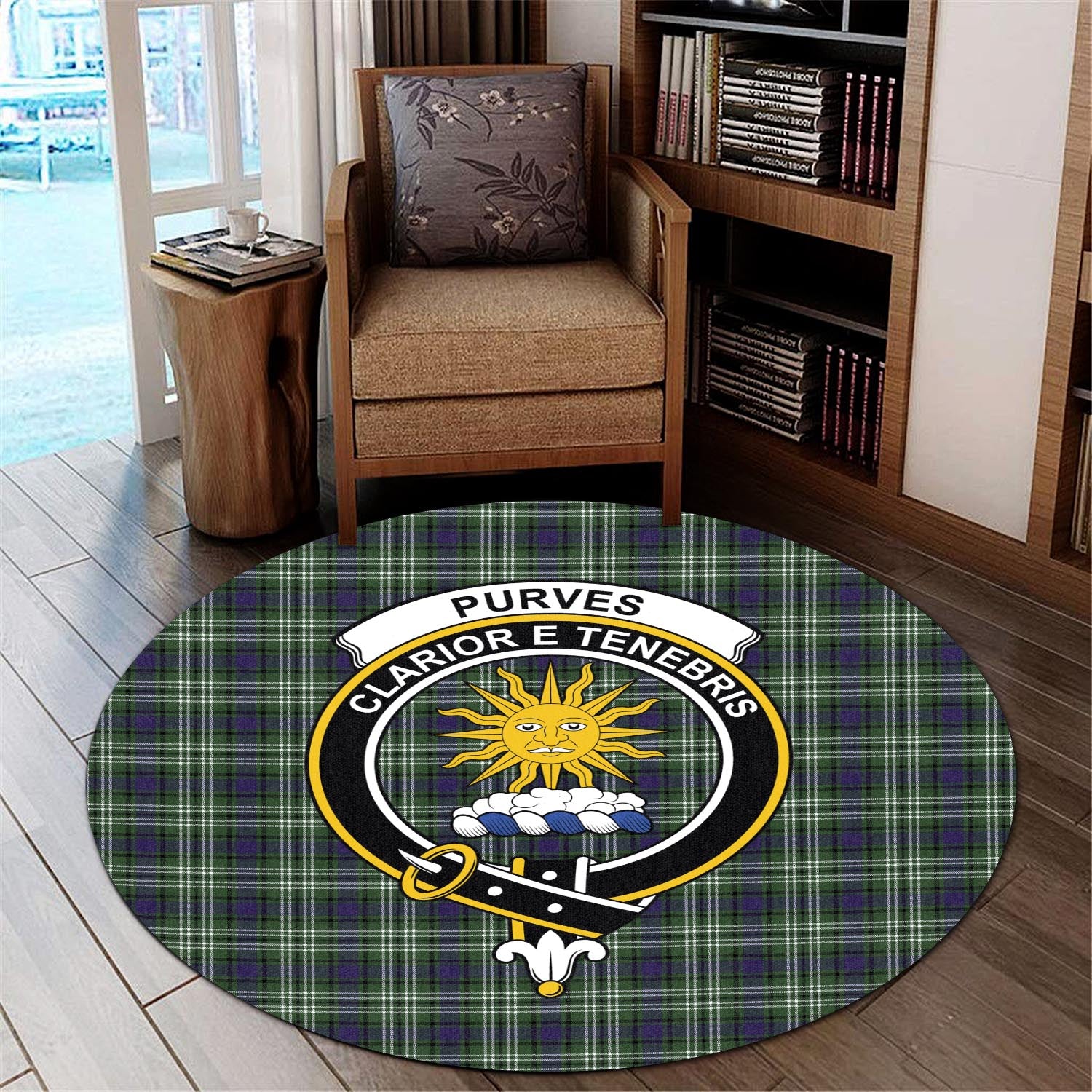 Purves Tartan Round Rug with Family Crest - Tartan Vibes Clothing