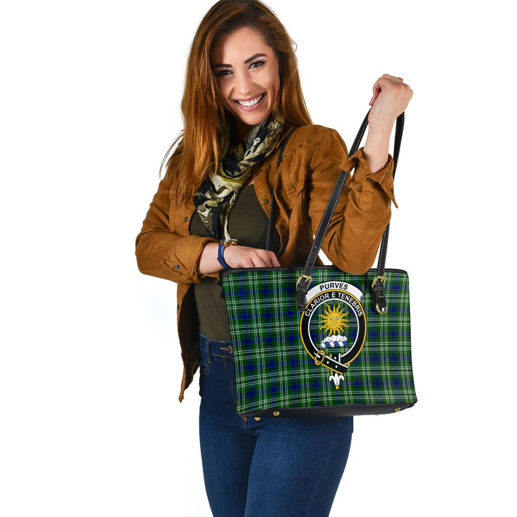 Purves Tartan Leather Tote Bag with Family Crest - Tartan Vibes Clothing