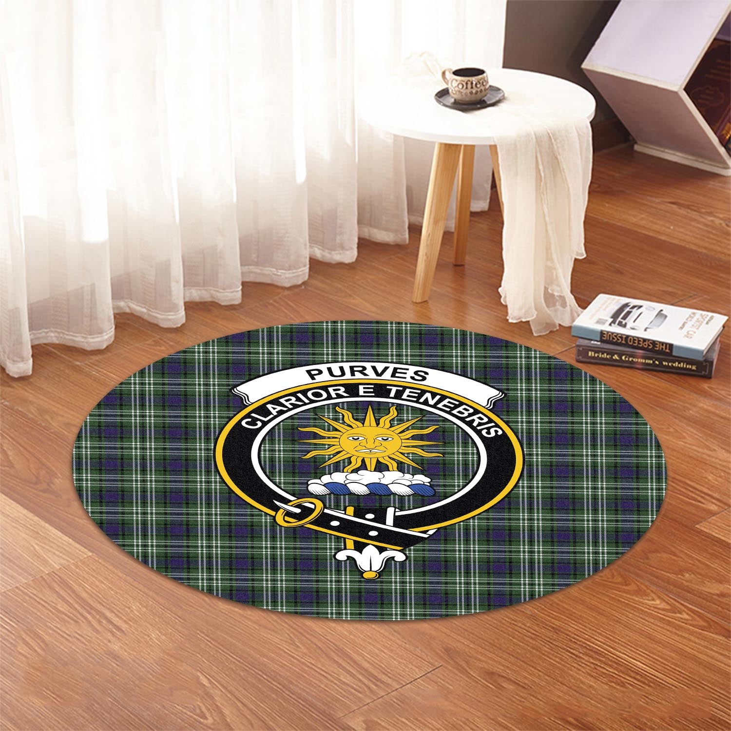 Purves Tartan Round Rug with Family Crest - Tartan Vibes Clothing