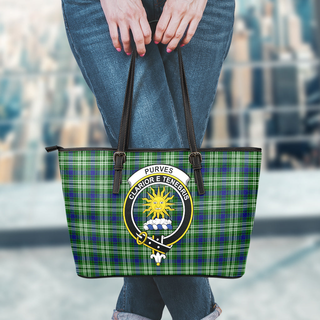 Purves Tartan Leather Tote Bag with Family Crest - Tartan Vibes Clothing