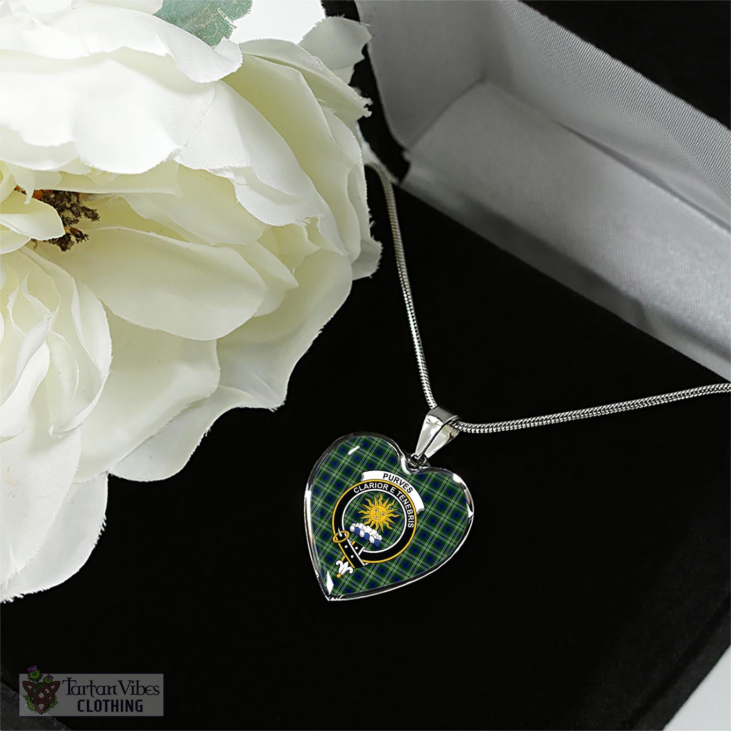 Purves Tartan Heart Necklace with Family Crest - Tartan Vibes Clothing