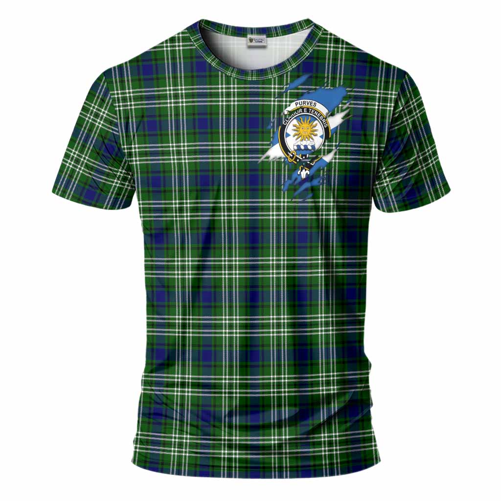 Purves Clan Crest In Me Tartan T-Shirt Scotland Flag Style